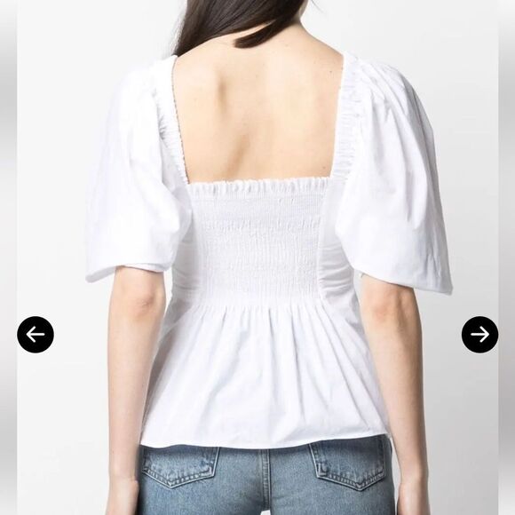 P.A.R.O.S.H Shirred White Puff Sleeve Cotton Blouse | S - Picture 2 of 11